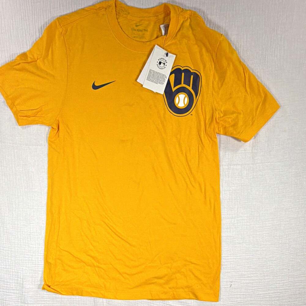 Nike Milwaukee Brewers MLB Officially Licensed Gold/Navy T-Shirt Shirt Size S